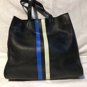 Black Tote Bag with Blue and White Stripes